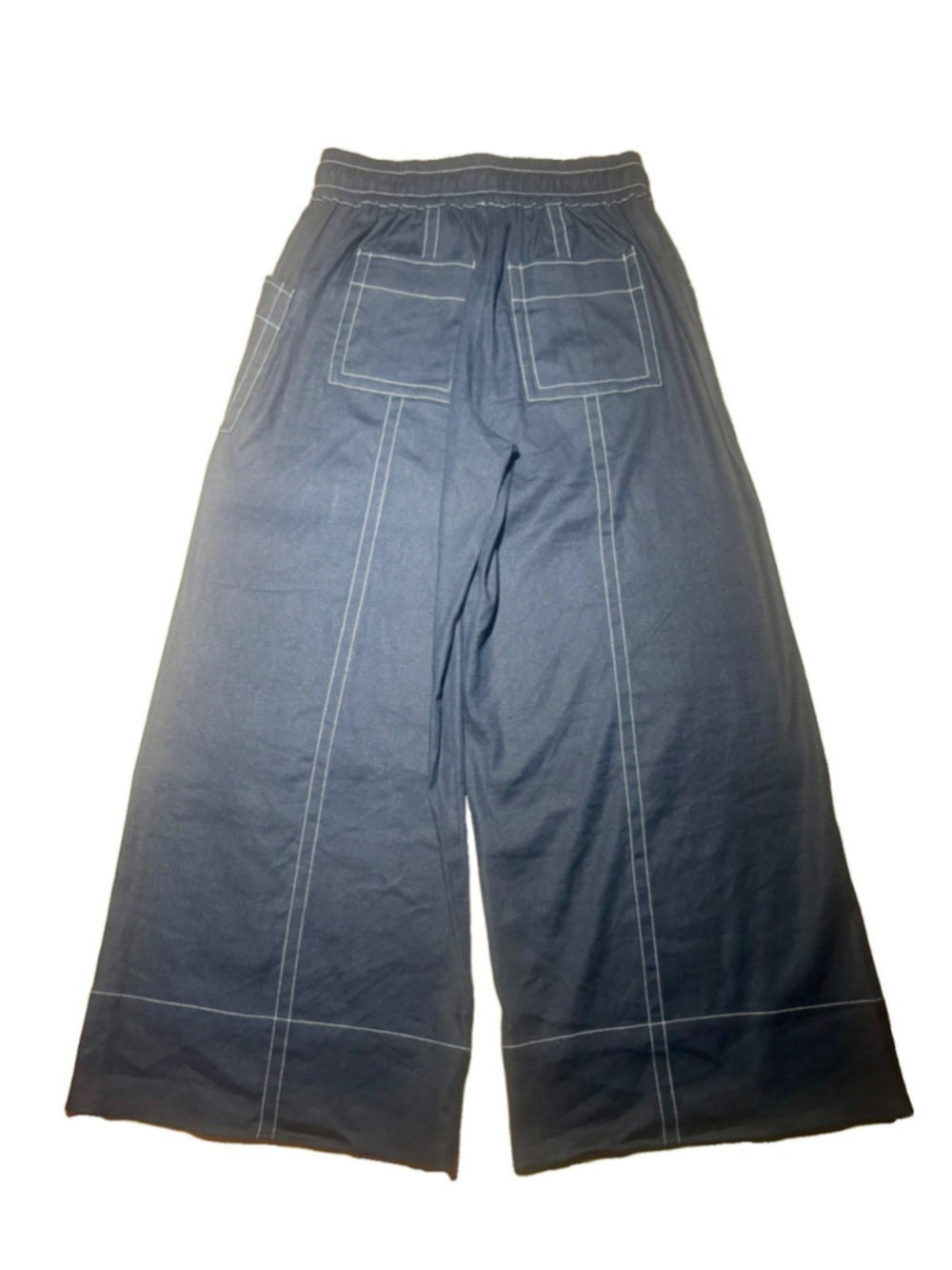 Maeve Anthropologie La Ponche Navy Linen Blend Wide Leg Drawstring Pants Small - Picture 6 of 11